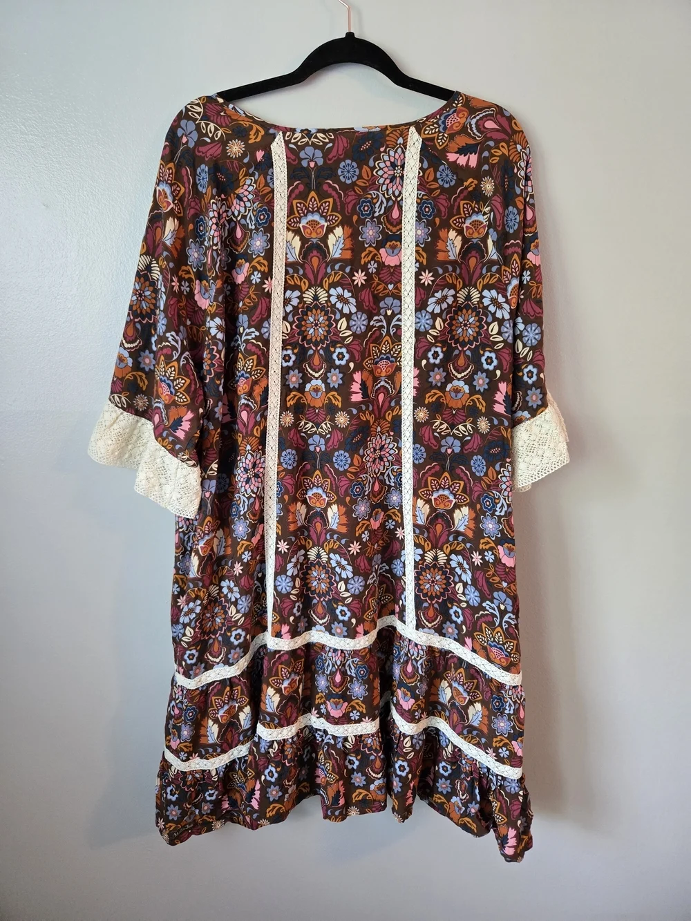 Matilda Jane Floral Lace Trim Tunic Dress Brown Multi Color Boho Whimsical XXL - Picture 5 of 6